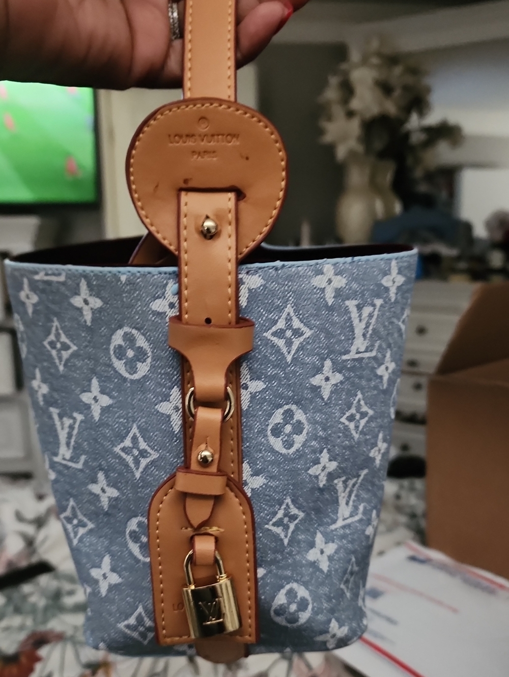 Denim LV Bucket Bag w Wallet and Strap